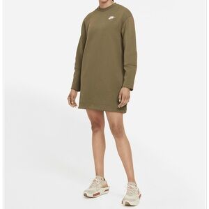 Nike Tech Fleece Long Sleeve Mini Sweatshirt Dress Size Medium Olive Green​​​